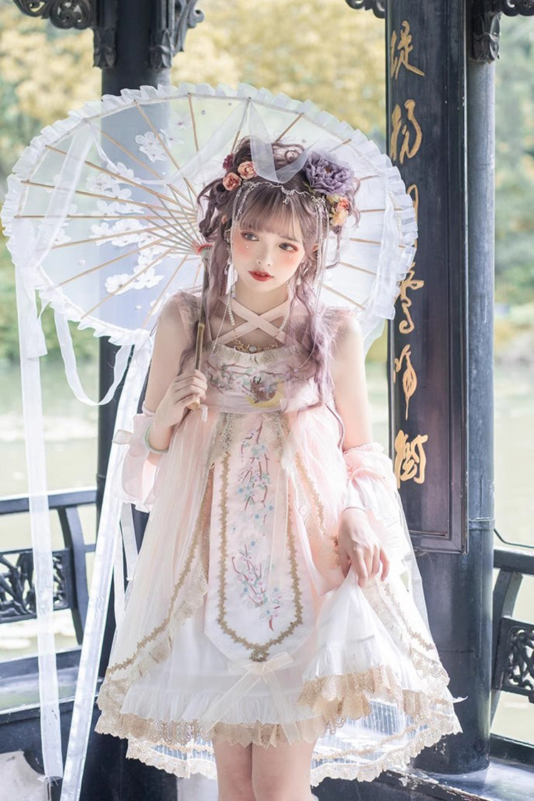 Blush Sleeveless Embroidered Ruffle Chinese-Style Princess Sweet JSK Dress