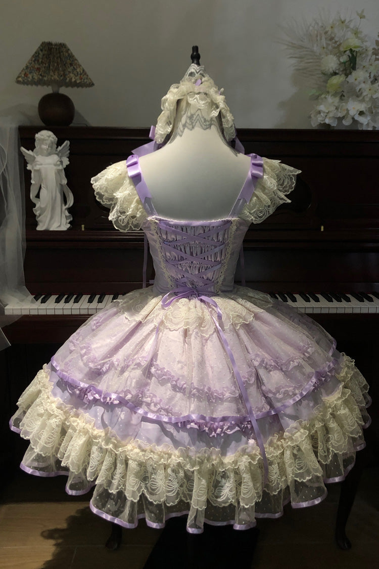 Dreaming Butterfly Violet Jacquard Ruffle Bowknot Lace Princess Lolita JSK - Dreaming Butterfly