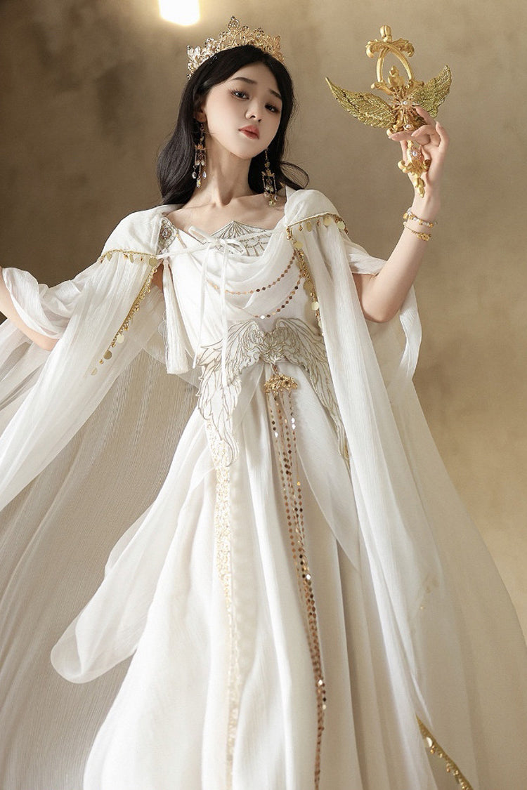 White Sleeveless Gothic Lolita JSK Dress Set Ruffled Greek Style