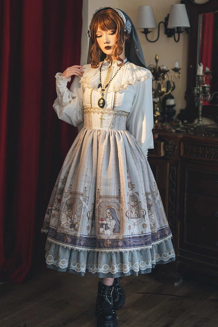 Elegant Ruffled Lolita Skirt with Demon Hunting Print