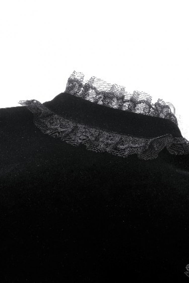 Jet-Black Gothic Cape with Velvet Panels and Lantern Sleeves