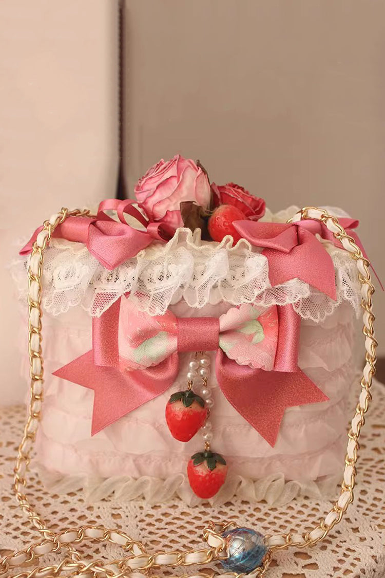 Blush Strawberry Cake Rose Bowknot Sweet Princess Lolita Shoulder Bag