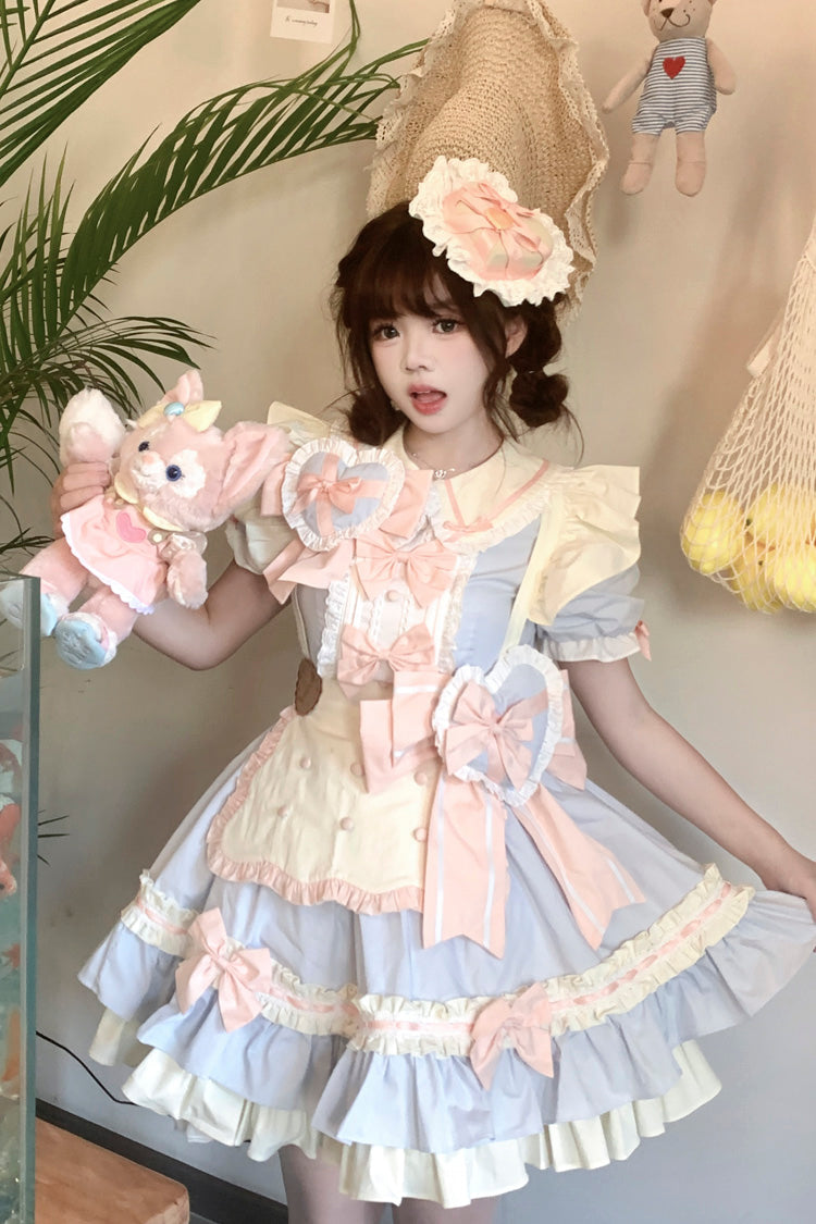 Cookies Short Sleeved Ruffled Sweet Lolita Tiered Dress - Maid Style