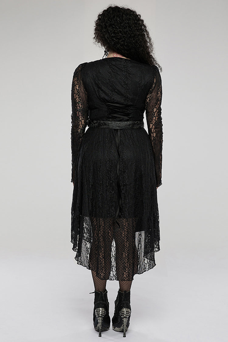 Modal Cotton Lace Patchwork Belted Long Sleeve Gothic Dress