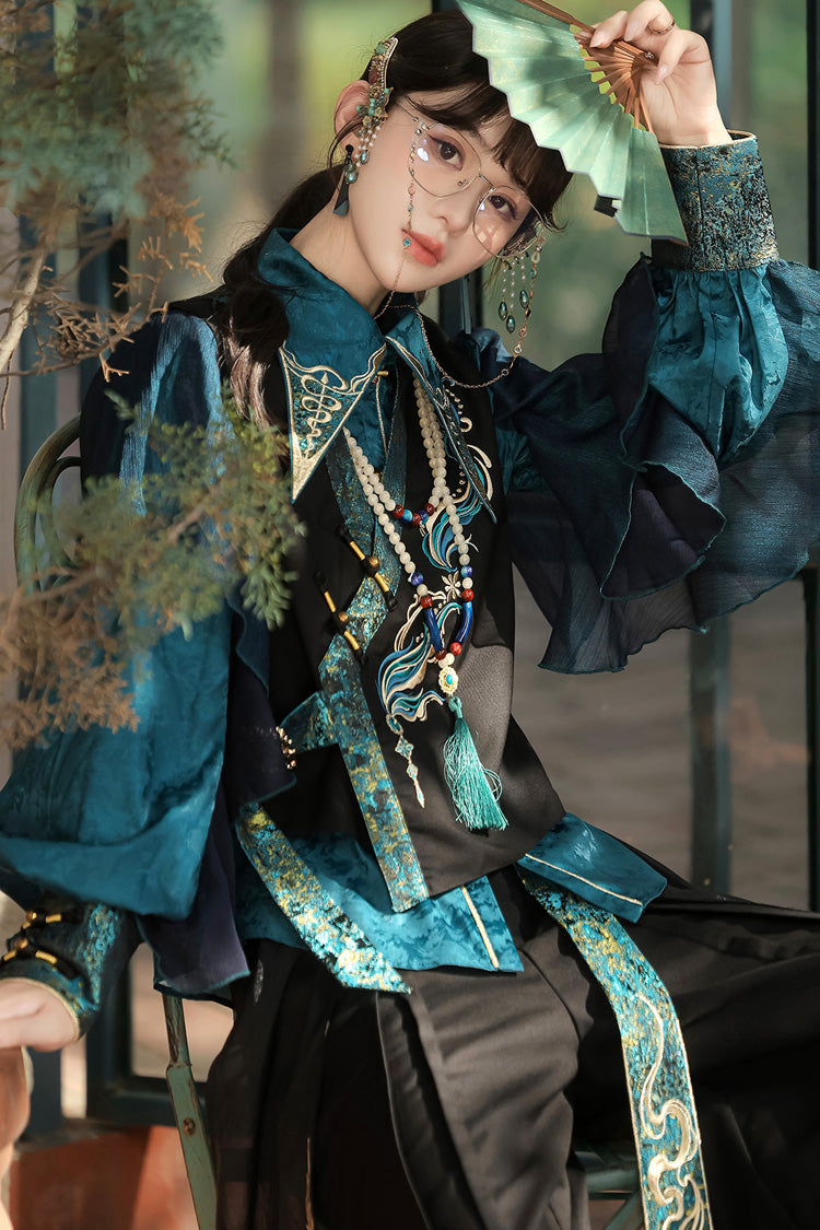 Ruffle Embroidery Round Collar Long Sleeve Ouji Set