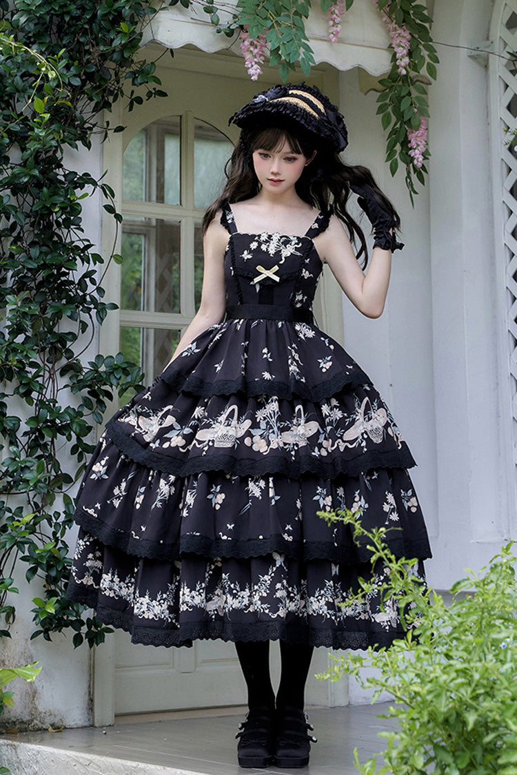 Pastoral Multi-Layered Printed JSK Dress with Embroidery