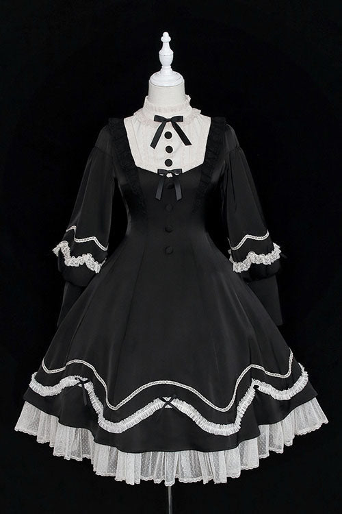 Alice Girl Andrea Ruffled OP Dress - Solid Bowknot Sweet Lolita