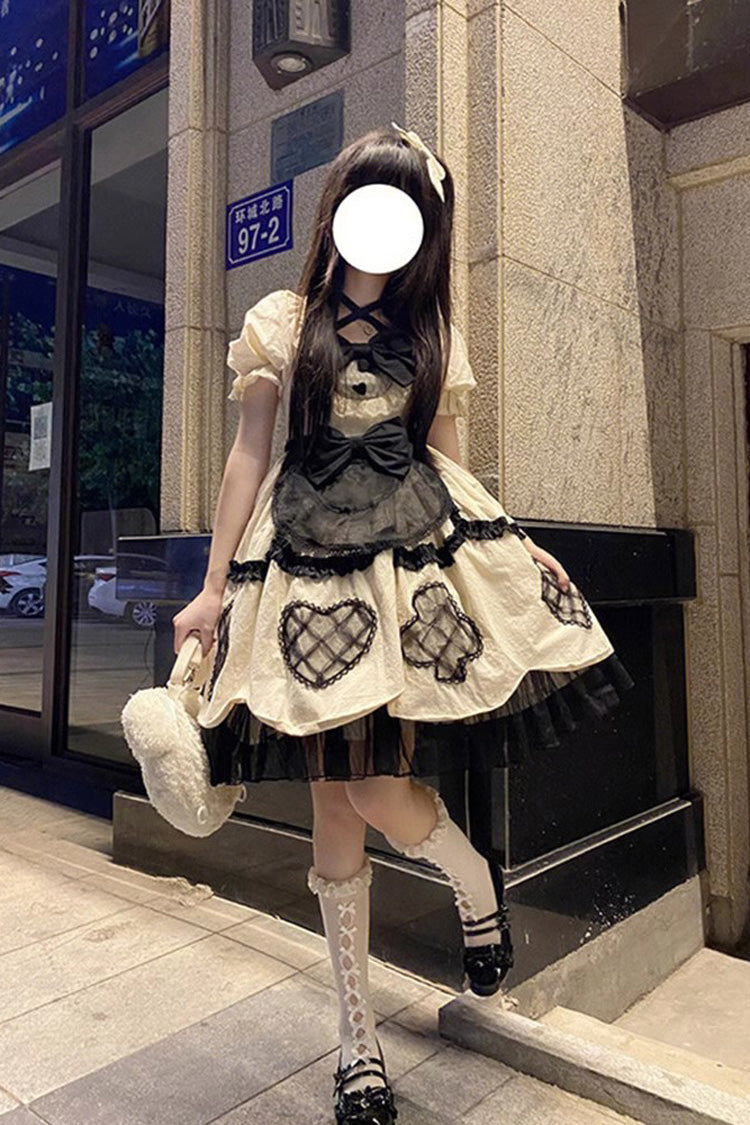 Ivory Short Sleeve Multi-Layer Ruffled Bow Sweet Princess Lolita Gown