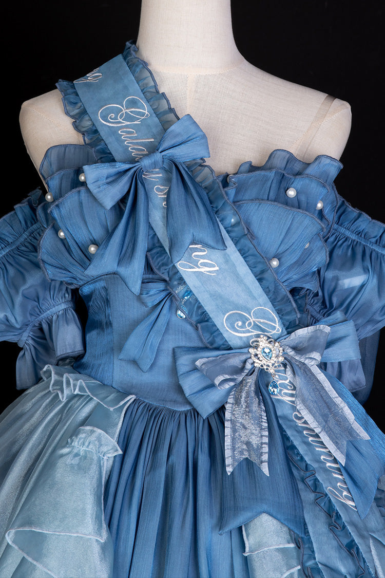 Mermaid Princess Ruffle Hanayome Bow Sweet Elegant JSK Dress Set in Blue