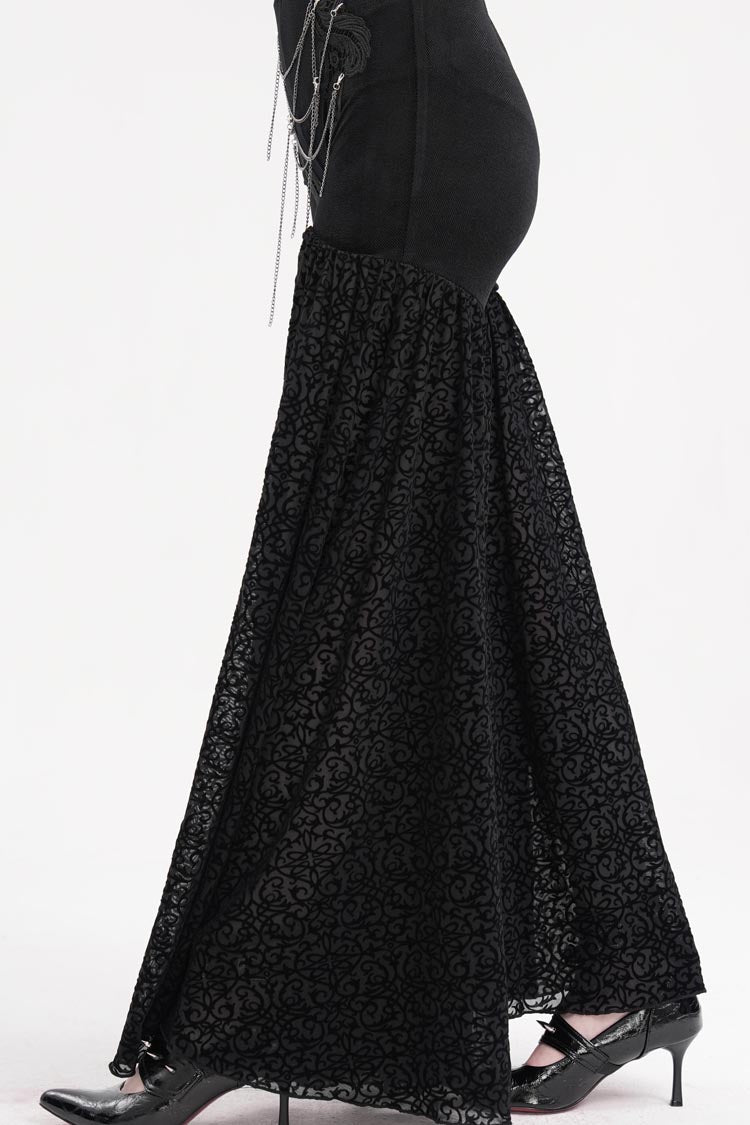 Gothic Pants with Jacquard Floral Chain and Hollow Lace