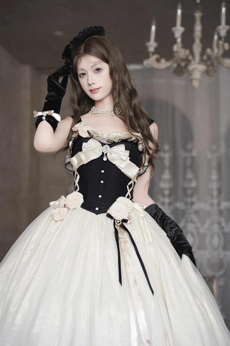 Paris Souvenir Sleeveless Ruffle Fishbone Pearl Classic Elegant JSK