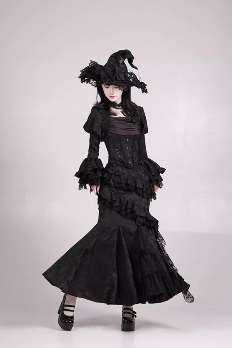 Black Multi-Layer Jacquard Ruffled Witch Gothic Skirt - Letters & Poems · Twilight
