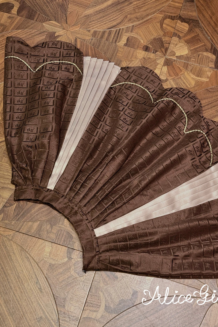 Brown Printed Embroidered Bow Lace-Up Classic JSK Dress & Skirt - Teddy Chocolate Bar