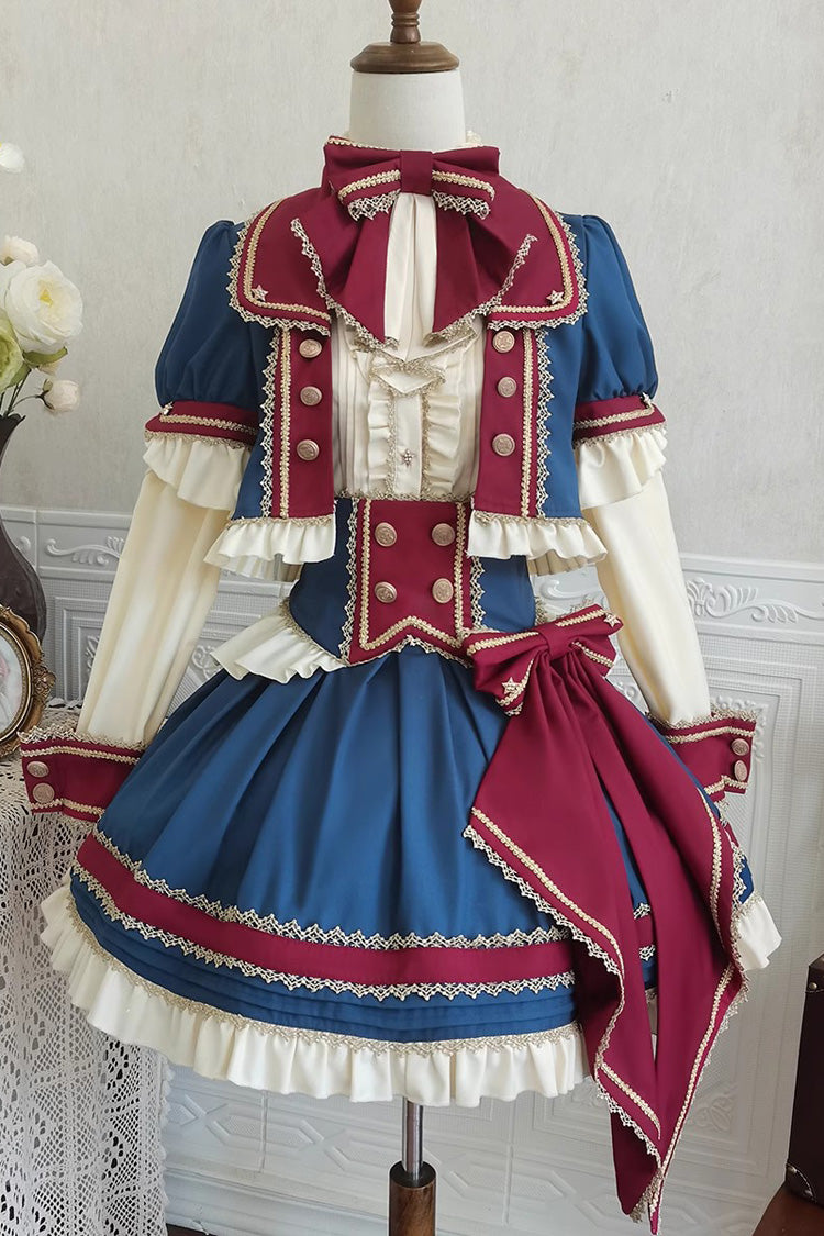 Patriotic Star Round Collar Ruffled Sweet Lolita Skirt Set - Red White Blue