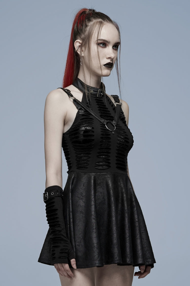 Sleeveless Spider Web Stitching Ripped Gothic Dress