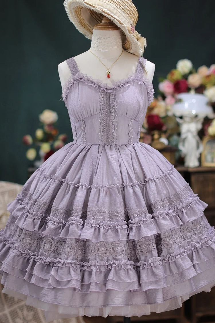 French Ruffle JSK Dress with Tiered Layers, Bouquet Print