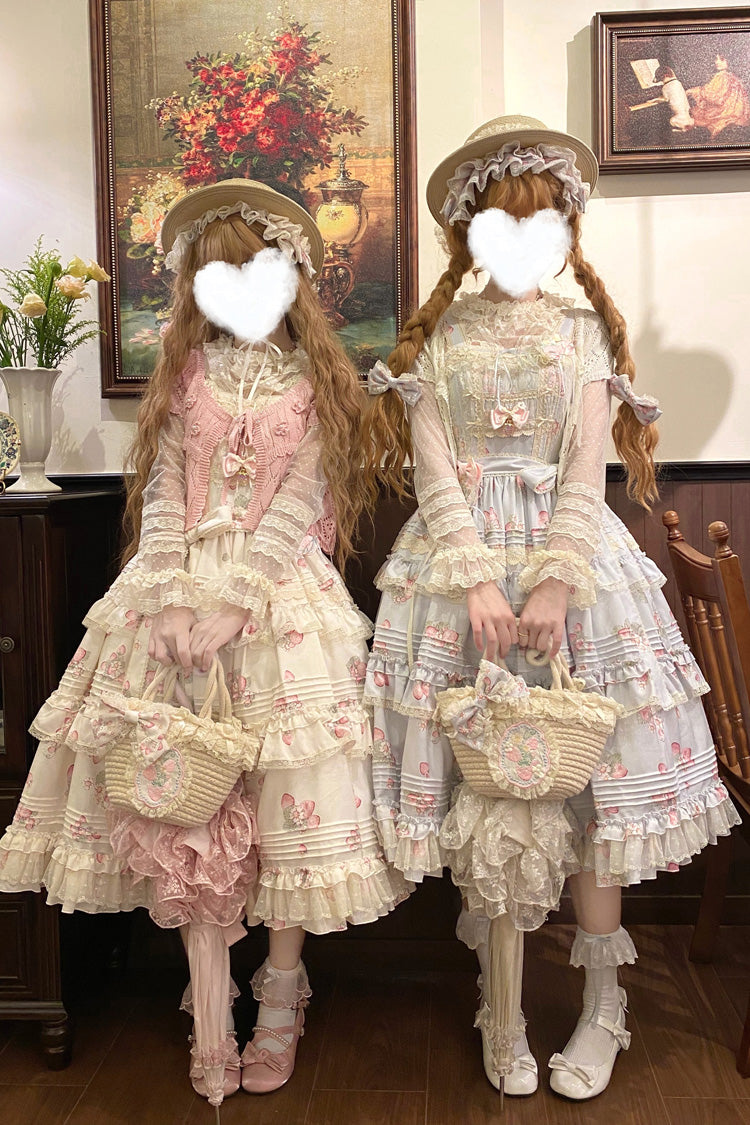 Multi-Layered Ruffled Bow Sweet JSK with Print - Strawberry Garden