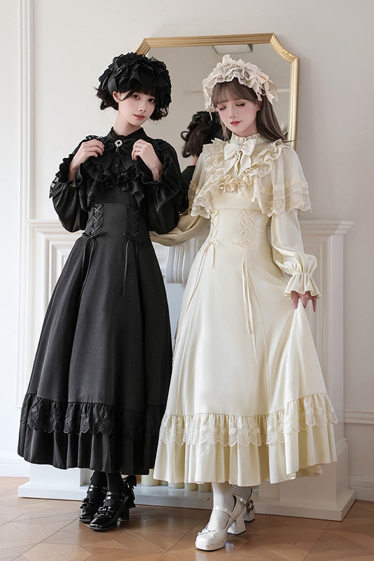 Letters Poems Day Night Stand Collar Long Sleeves Ruffle Bowknot Lace-Up Gothic Lolita Dress