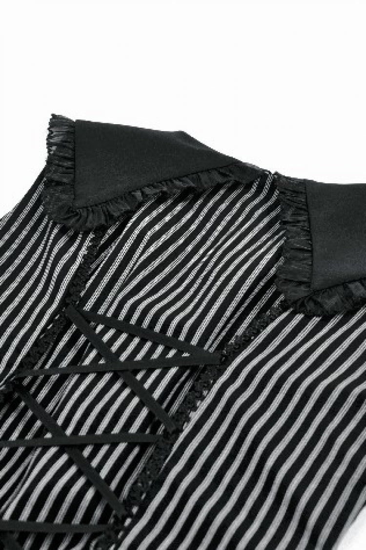 Bow Lace-Up Pinstripe Layered Sleeveless Dress - Gothic