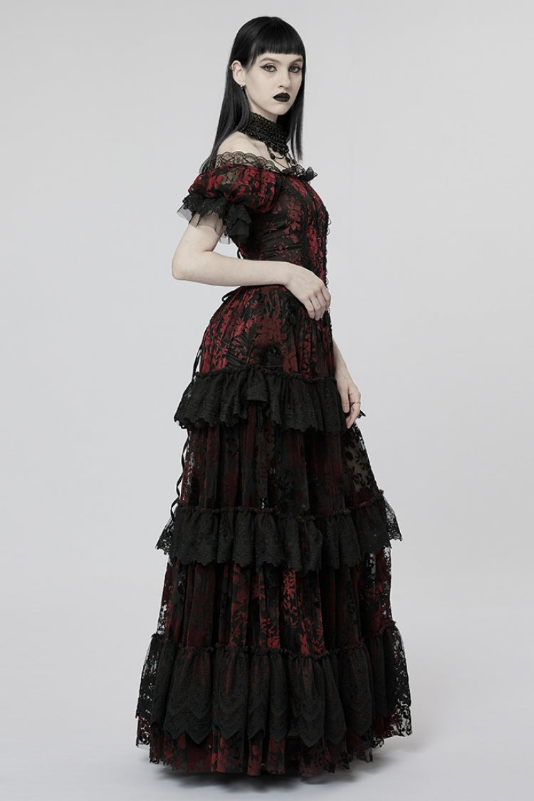 Gothic Dress with Puff Sleeves and Ruffle Lace