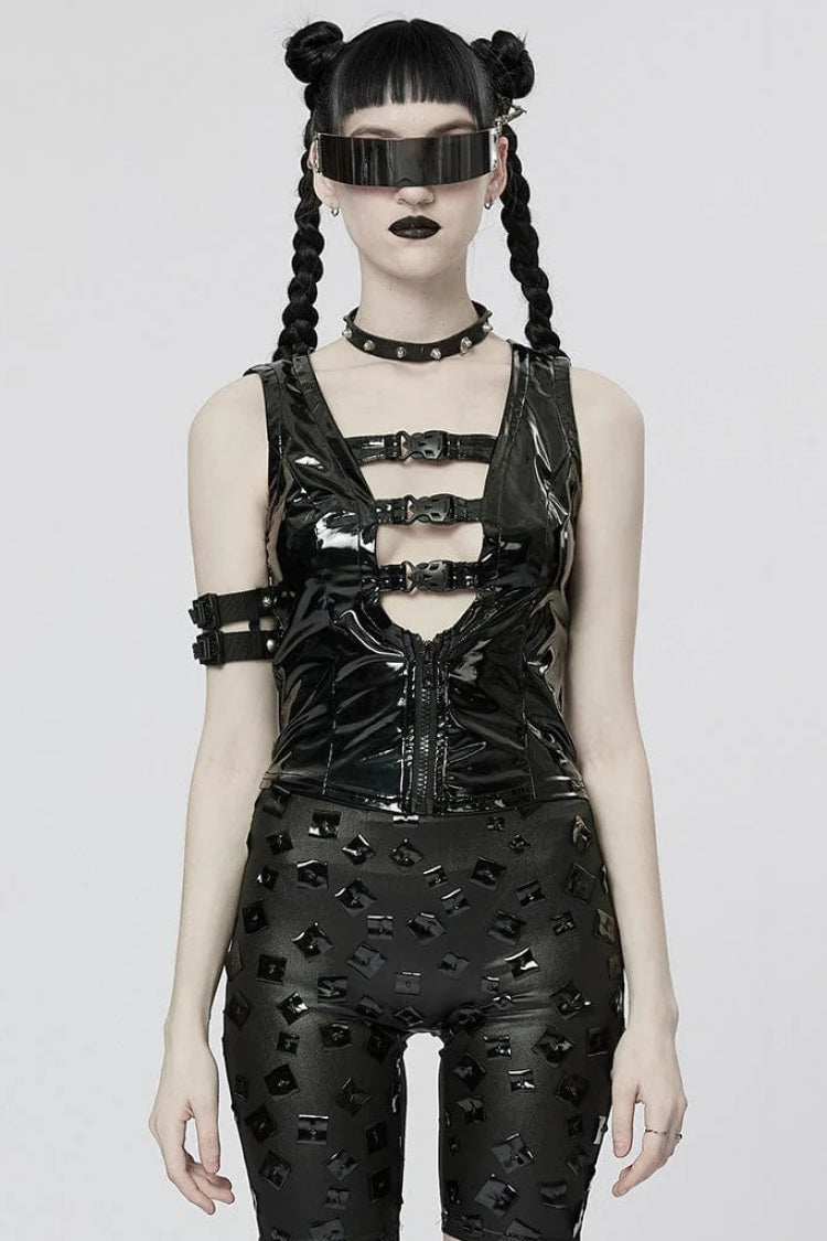 Glossy Hollow Slim Steampunk Vest for Women