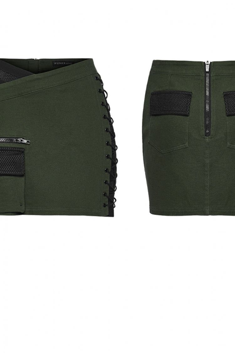 Asymmetrical Slim Skirt with Lace-Up and Eyelets