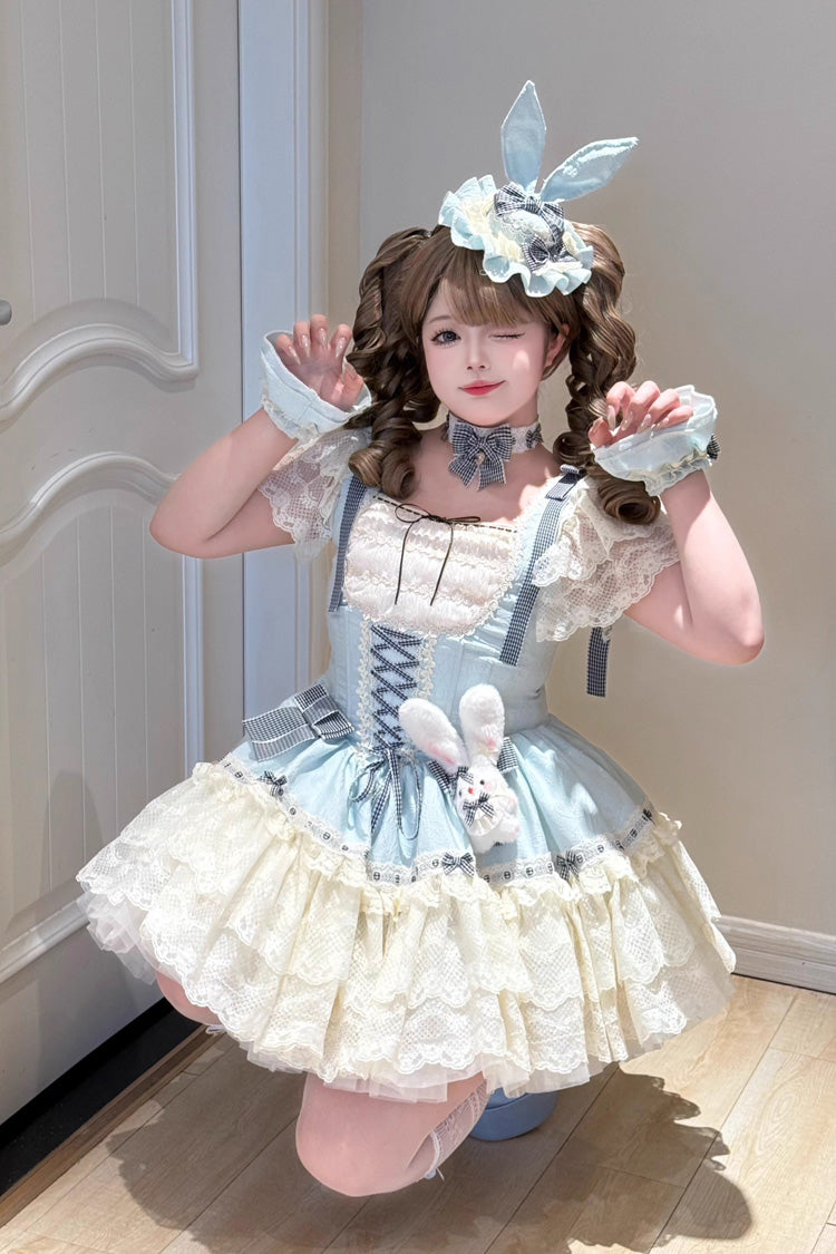 Goodnight Alice Sleeveless Ruffled Bow Lace-Up Sweet Lolita Jumper Dress Three Colors