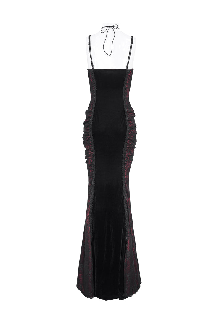 Crimson & Noir High-Waist Embroidered Gothic Dress with Elegant Stitching