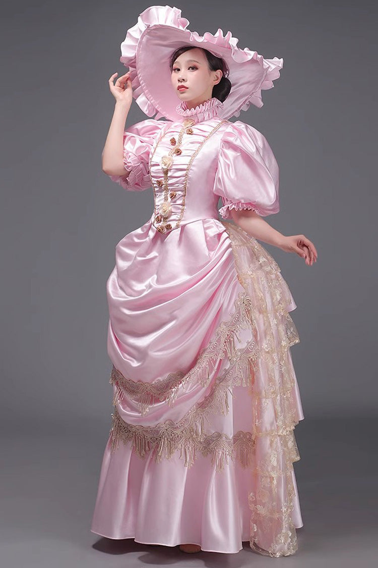 Victorian Princess Gown with Layered Ruffles, European Elegance
