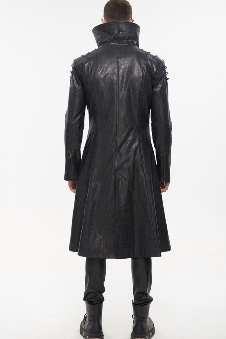 Slim Men's Long Coat with Oversized Collar, Thick Rope, Punk Style