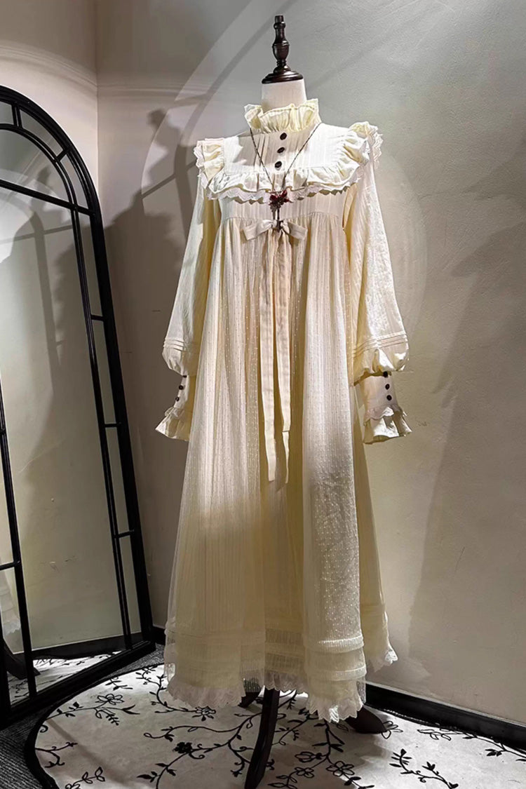 Ivory Sweet Nightgown with Ruffled Bow and Long Sleeves