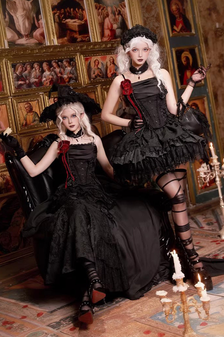 Black Multi-Layer Jacquard Ruffled Witch Gothic Skirt - Letters & Poems · Twilight