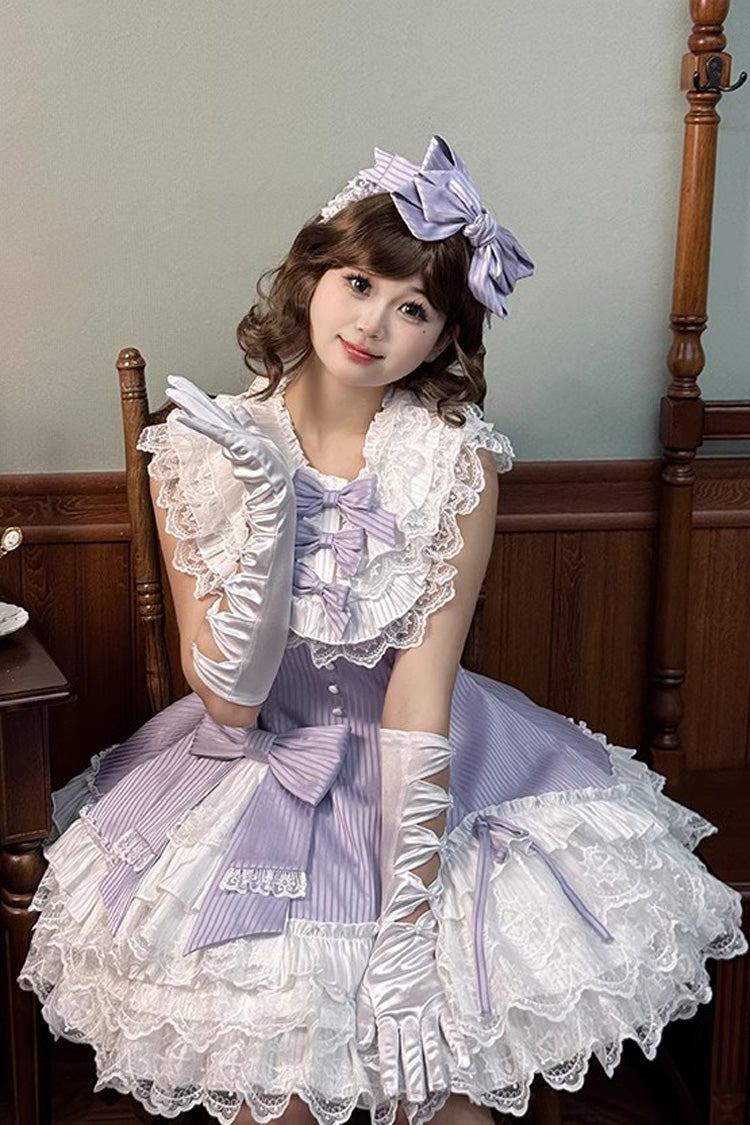 Violet Miss Tsundere Sleeveless Asymmetric Ruffled Bow Lace Princess Dress