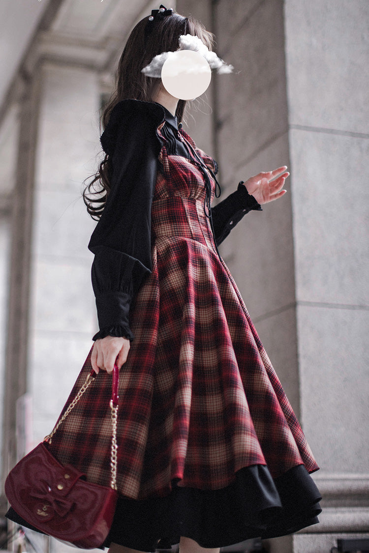 Red Madeline Print Ruffled Vintage Elegant Jumper Dress