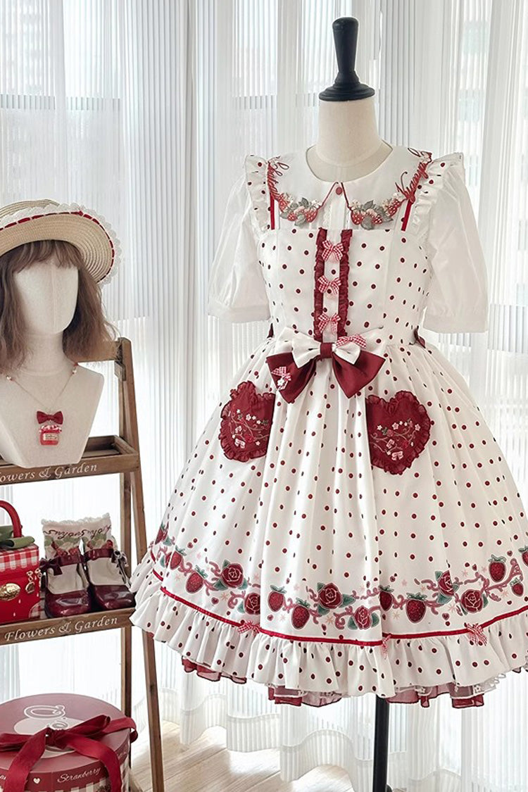 Ivory Strawberry Print JSK Dress with Ruffles - Strawberry Diary