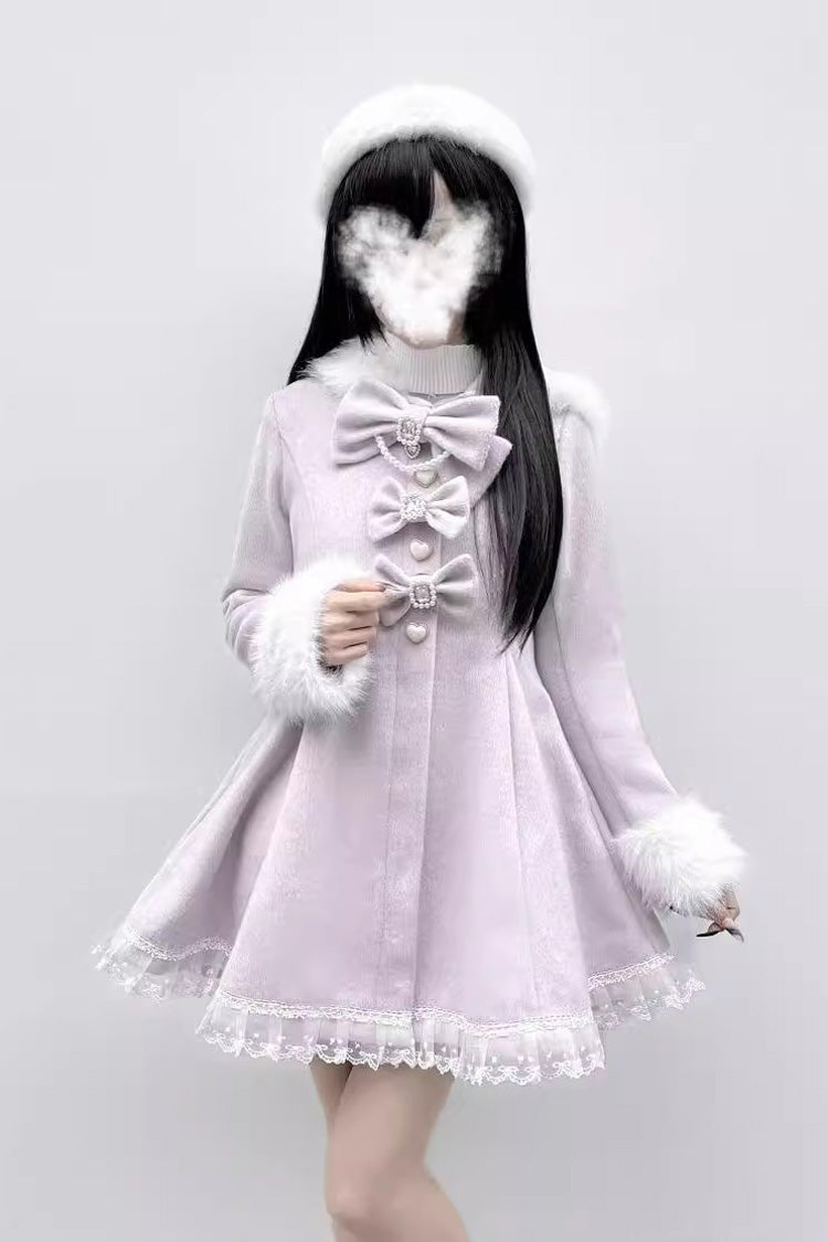 Plush Lop-eared Rabbit Hooded Jirai Kei Coat with Bow and Lace