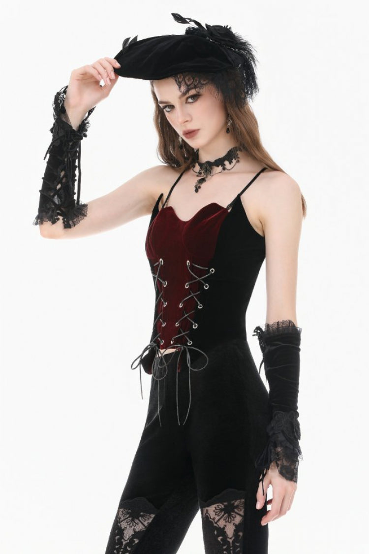 Crimson & Noir Contrast Double-Row Eyelet Vintage Bustier