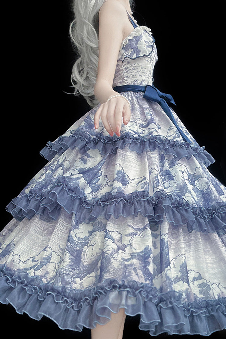 Multi-Color Cumulonimbus Printed Sweet Lolita JSK Dress - Multi-Layer Ruffled