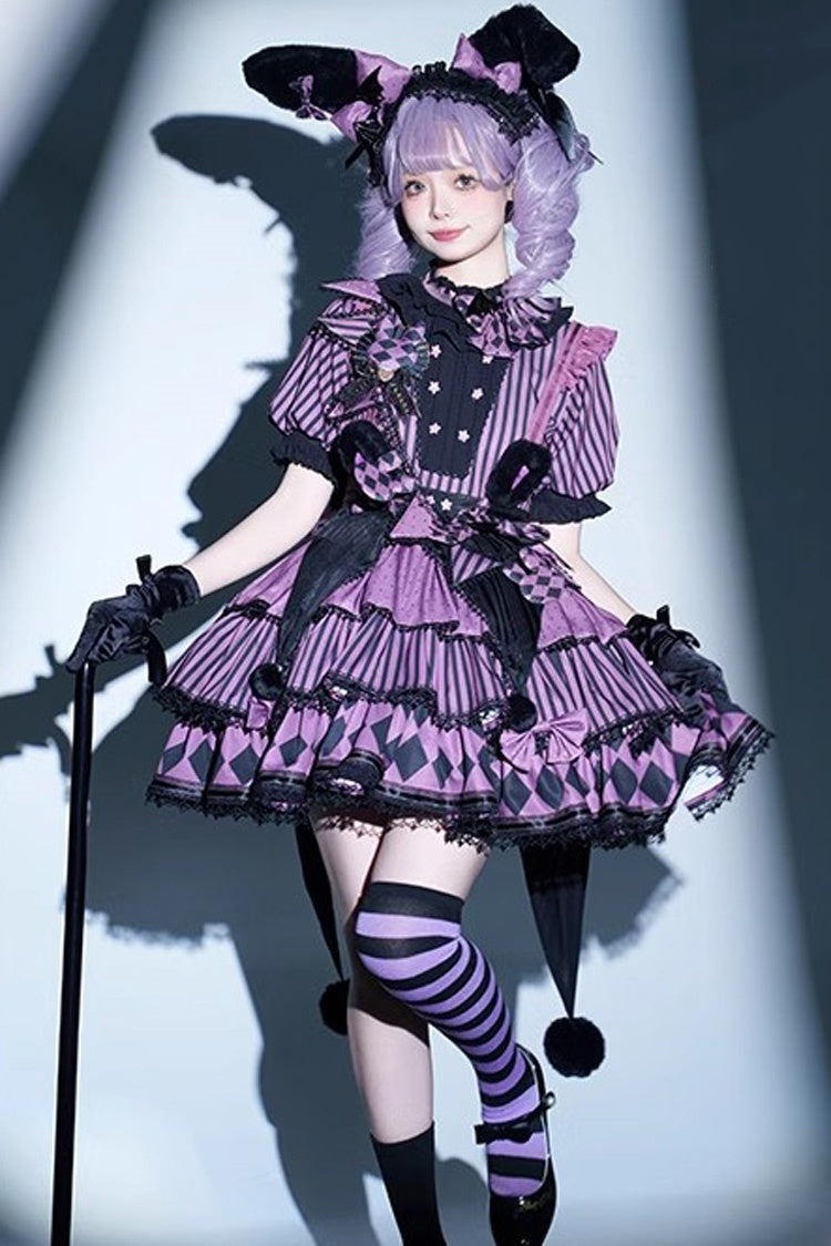 Mauve Circus Layered Print Ruffled Princess Doll Frock