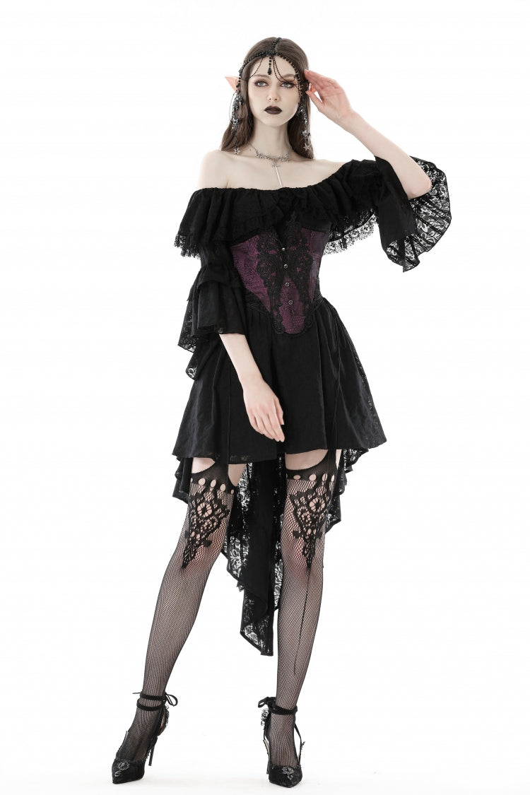Mauve Butterfly Embroidered Lace Luxurious Royal Underbust Corset