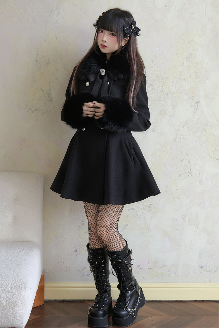 Japanese Sweet Lolita Coat with Double-Breasted Front & Bowknot, Long Sleeves