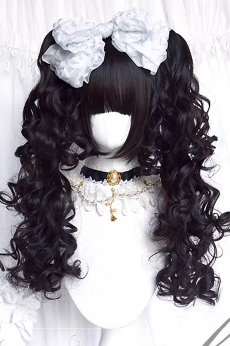 Sweet Lolita Twin Tail Wig with Curls, Black Roman