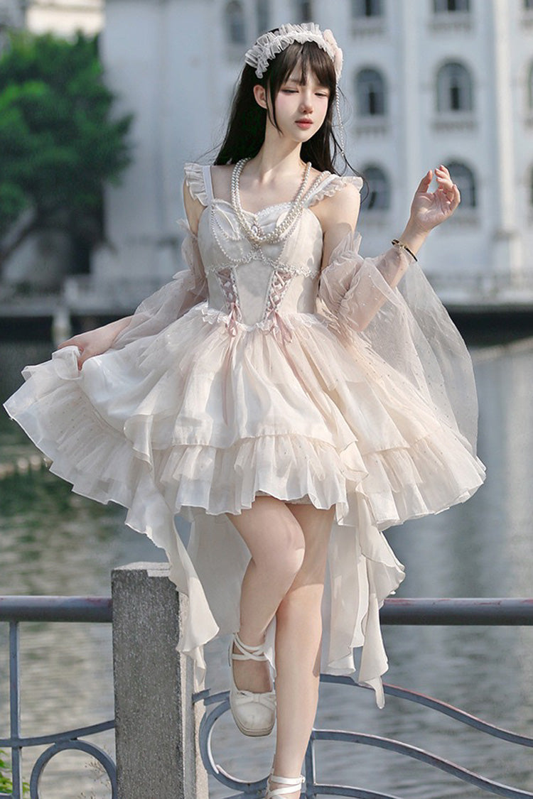 Elegant Apricot Moon Goddess Song Layered Ruffle Lace-Up Lolita JSK Gown