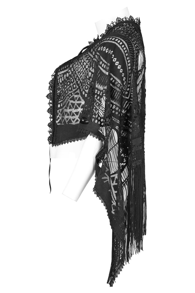 Openwork Lace Embroidery Hem Fringed Gothic Shawl