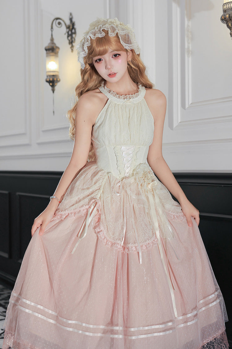 Halterneck Sleeveless Printed Lace Corset Lolita JSK Set