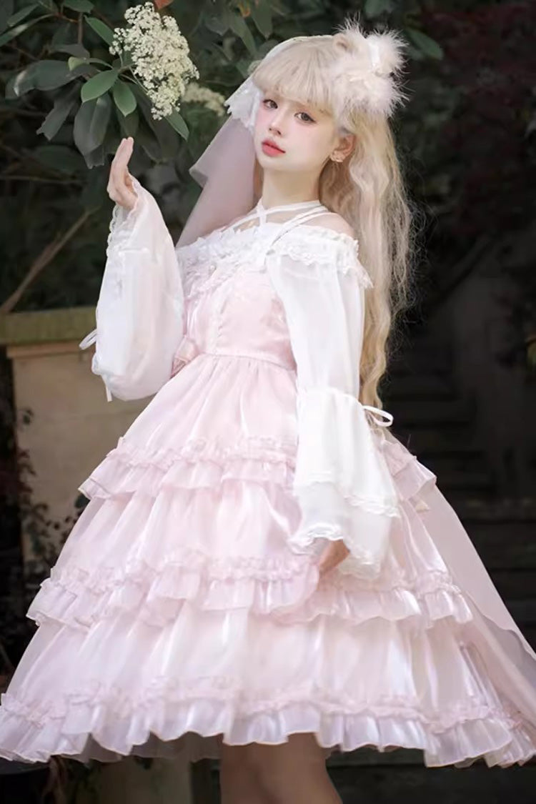 Blush Sheer Layered Ruffle Bow Elegant Lolita Gown