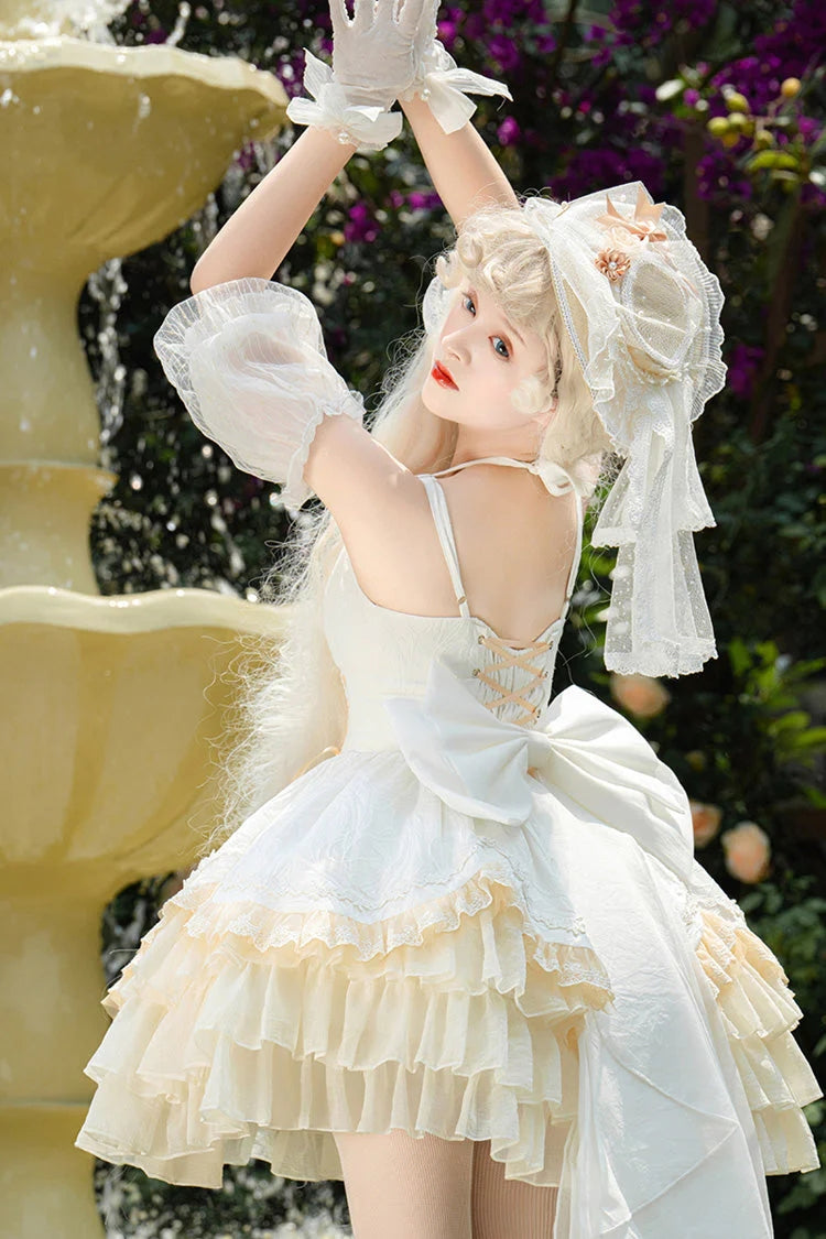 White Slim Ballet Multi-Layer Ruffle Sweet Elegant Princess Lolita Jsk Dress
