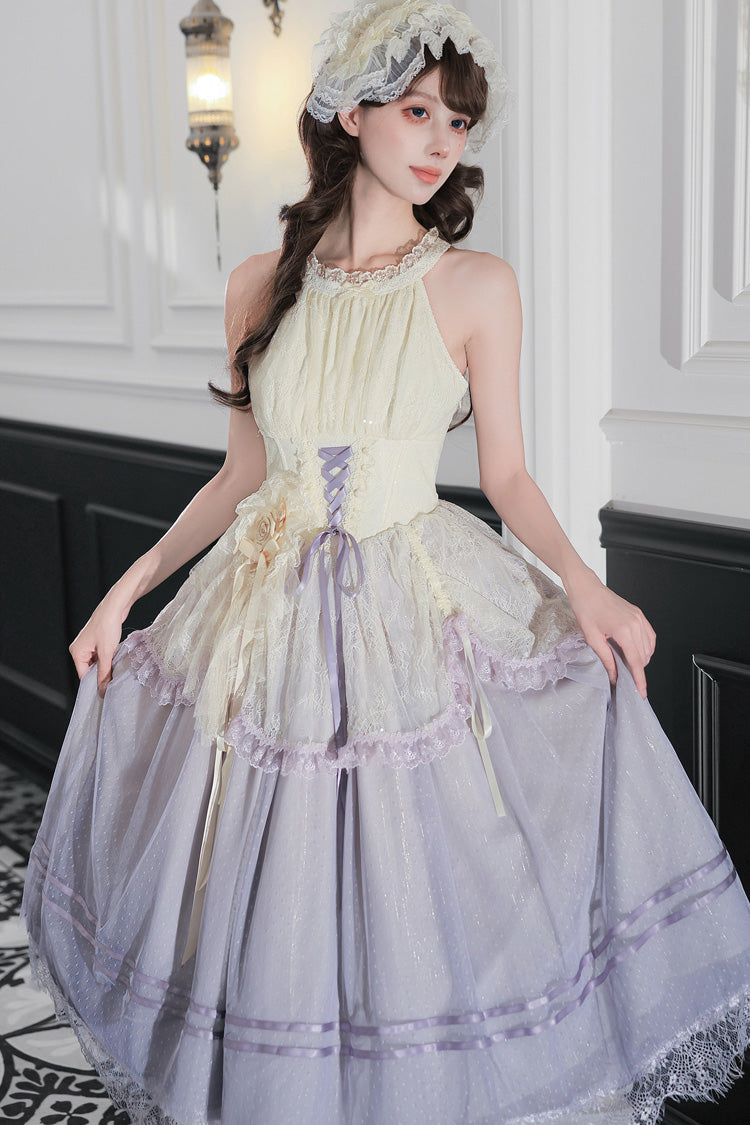 Halterneck Sleeveless Printed Lace Corset Lolita JSK Set
