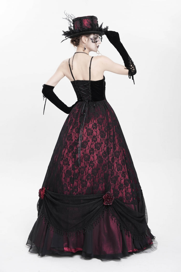 Scarlet Beaded Floral Embroidered Gothic Long Slip Dress