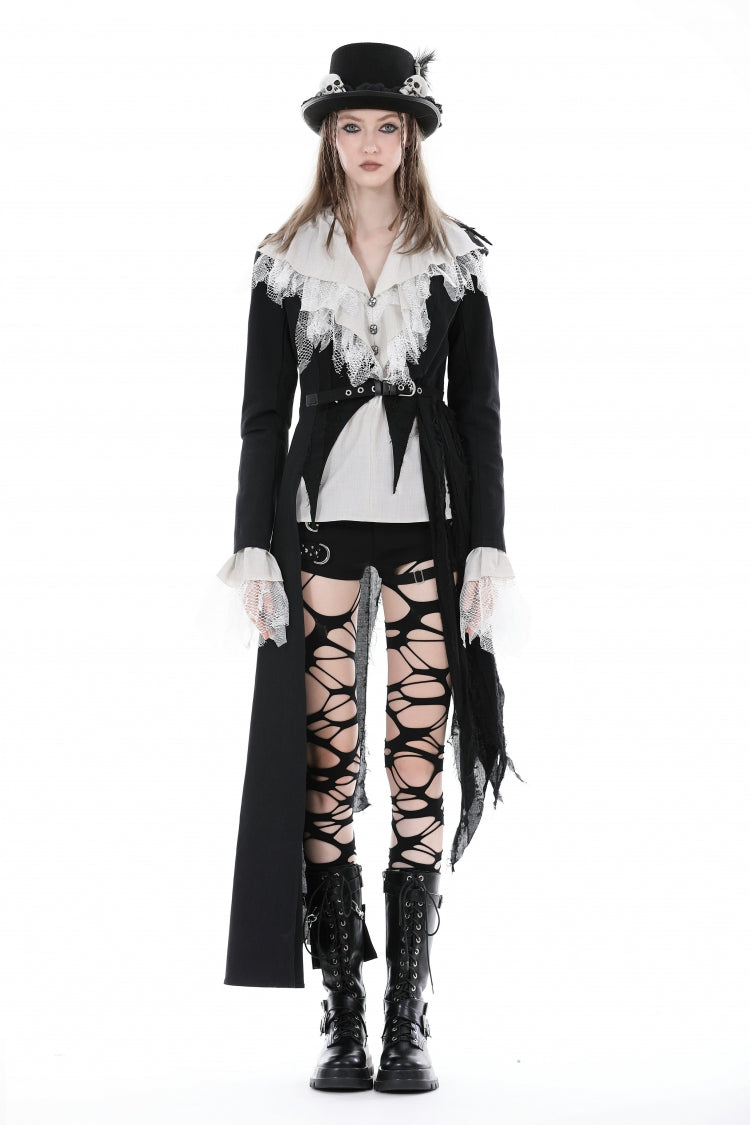 Peak Lapel Distressed Gothic Punk Coat with Belt